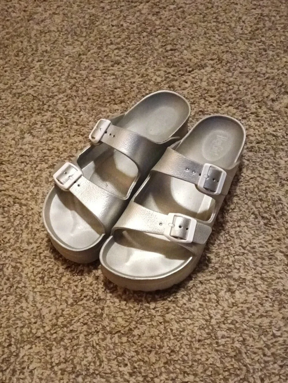 Metallic Silver Double-Buckle Women's Platform Sandals